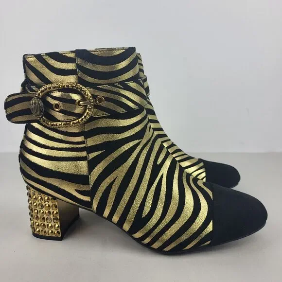 Kurt Geiger Women Zebra Print Black Gold Leather Stud Ankle Boots 6.5 - Picture 6 of 14